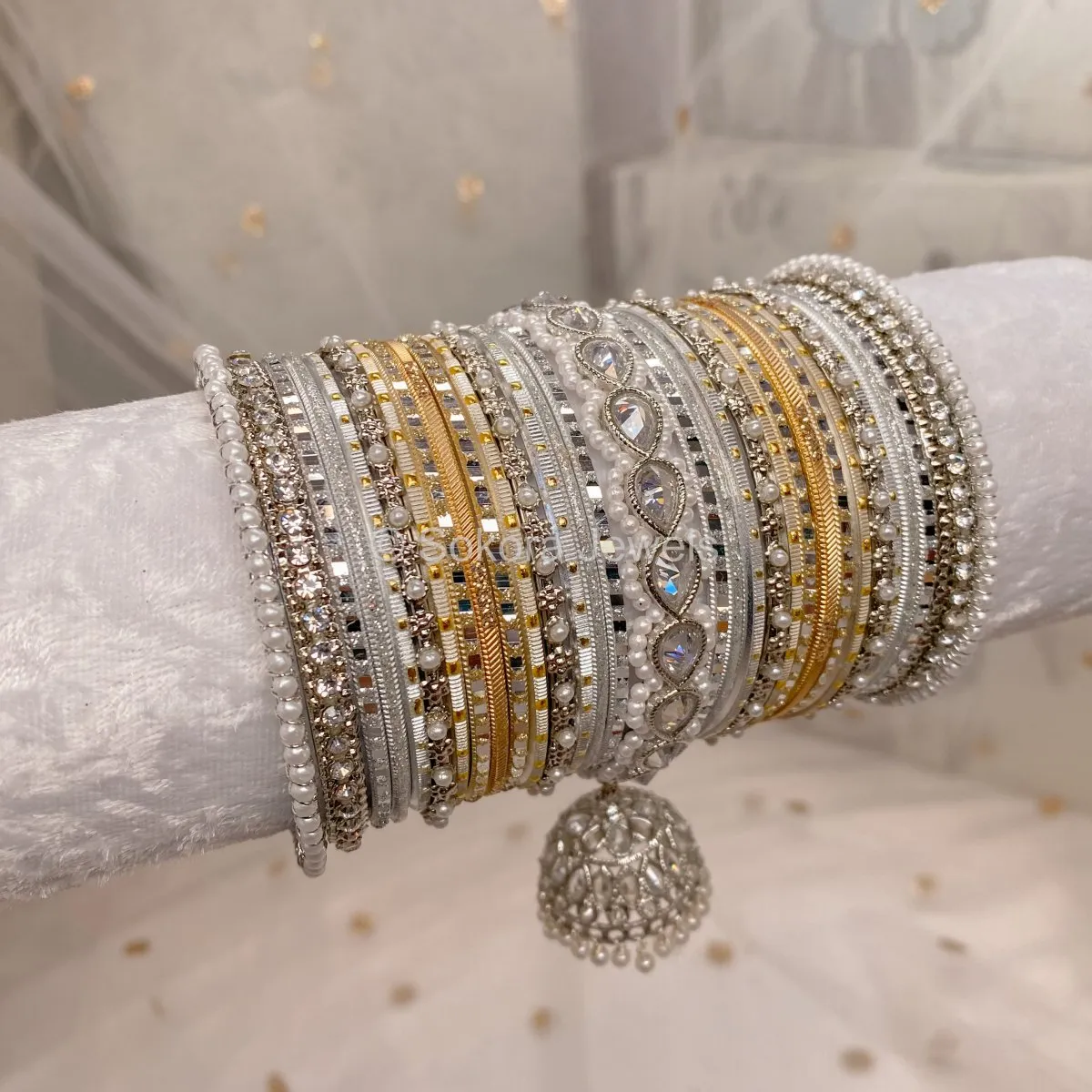 Aafiya Bridal Bangle Set - Silver & Golden Shimmer