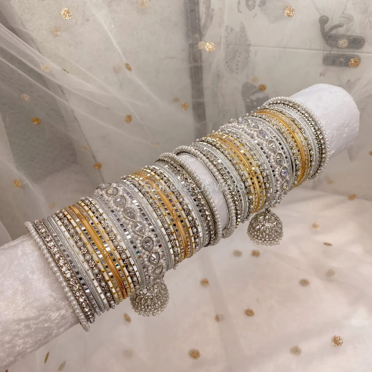 Aafiya Bridal Bangle Set - Silver & Golden Shimmer