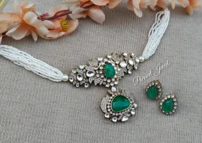 Aksha Moissanite Beaded Choker (Green)