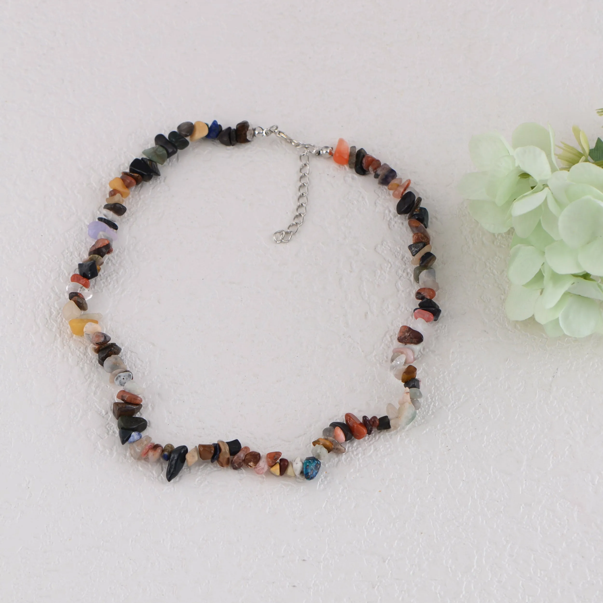 Alilang Natural Stone Irregular Gemstone Beaded Choker Necklace for Women Bohemian Crystal Jewelry