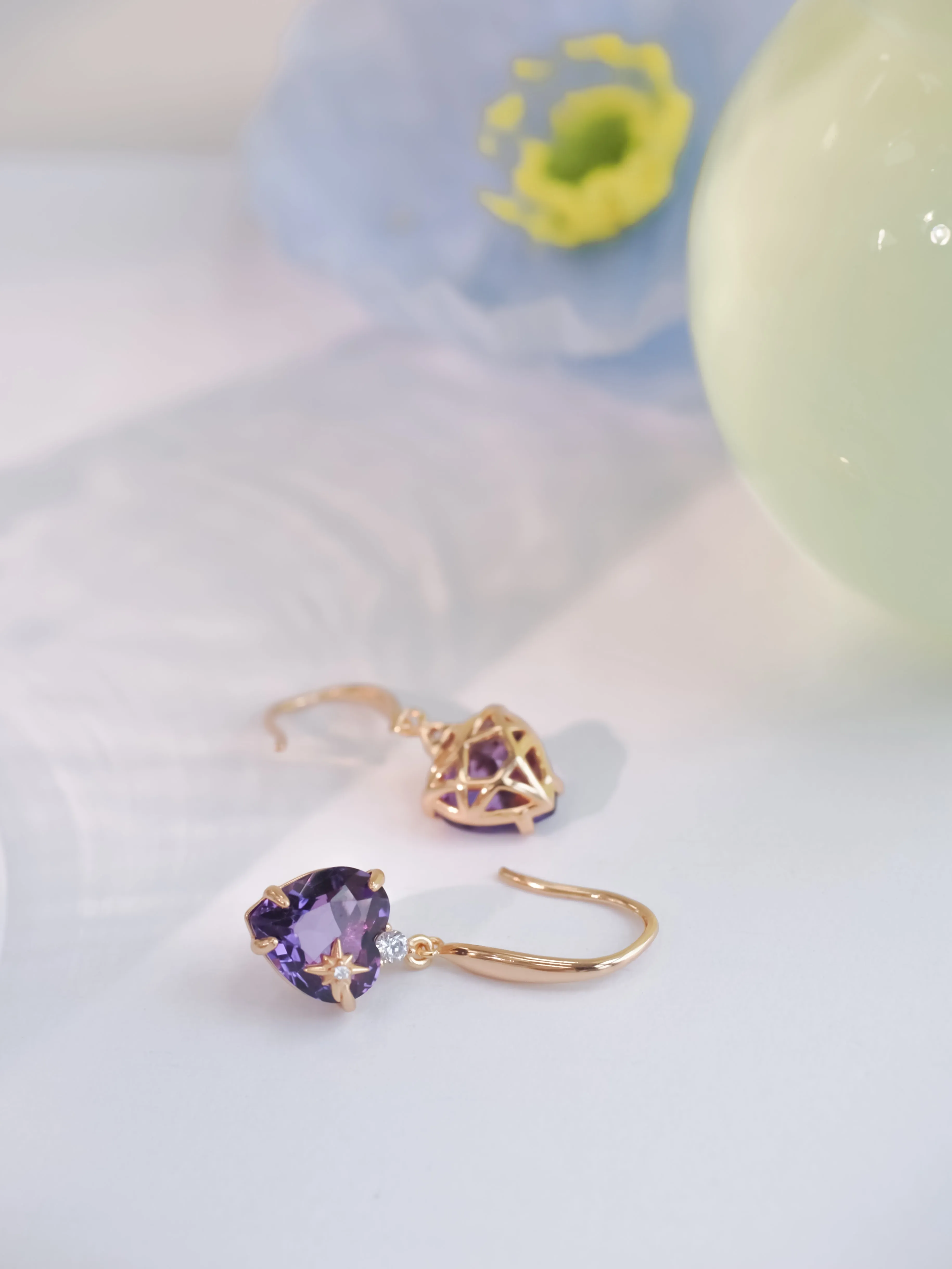 Amethyst Gold Heart Earrings