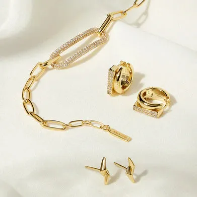 Ania Haie Gold Plated Paper Link CZ Pave Bracelet