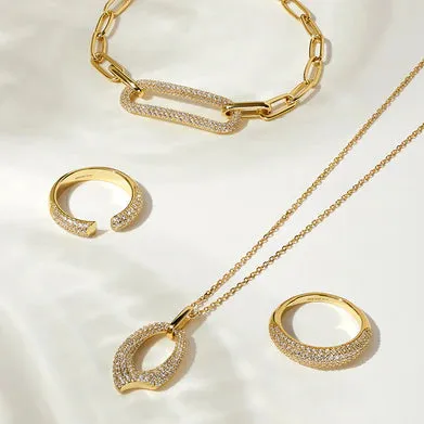 Ania Haie Gold Plated Paper Link CZ Pave Bracelet