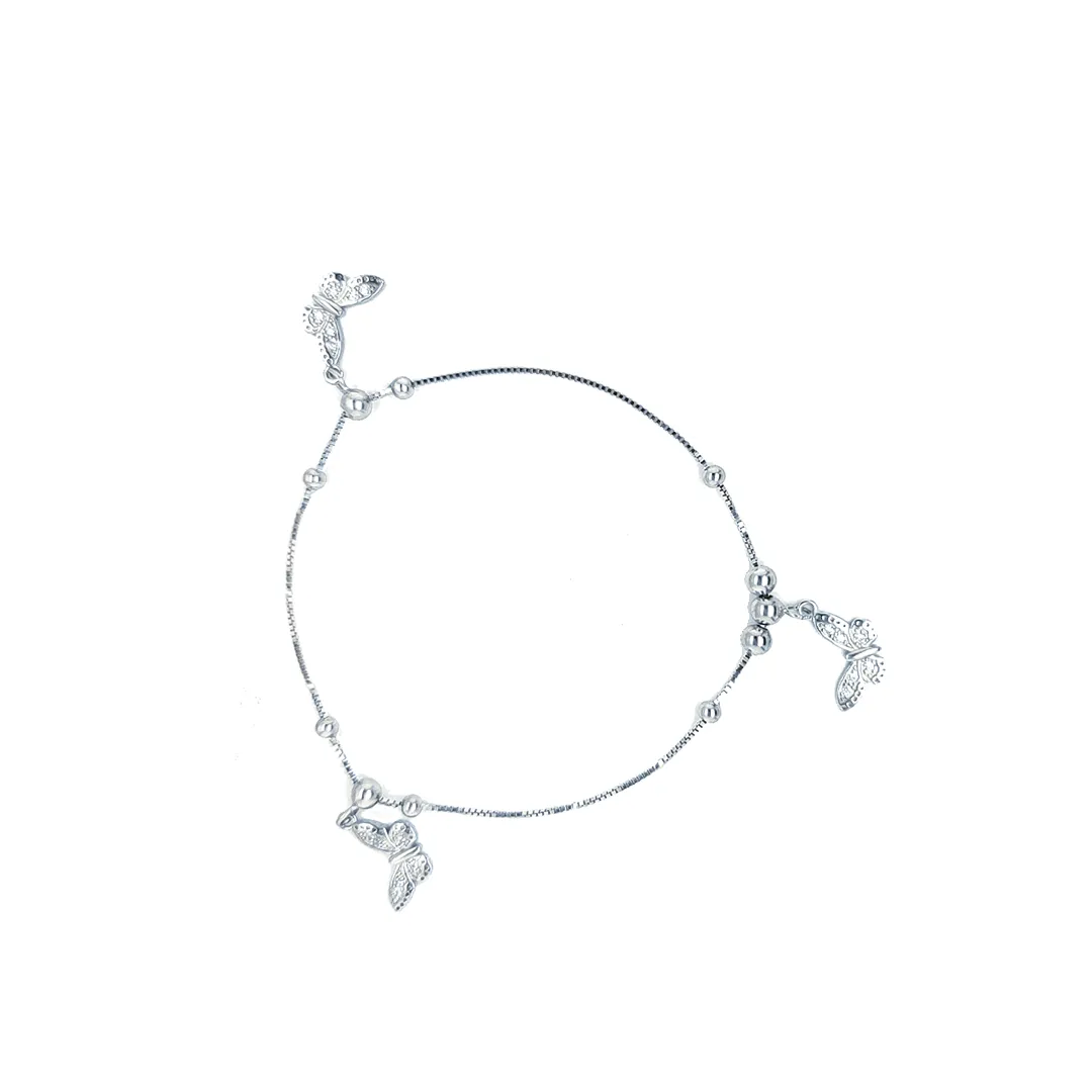 Asfour Sterling Silver 925 Butterflies Anklet - Silver