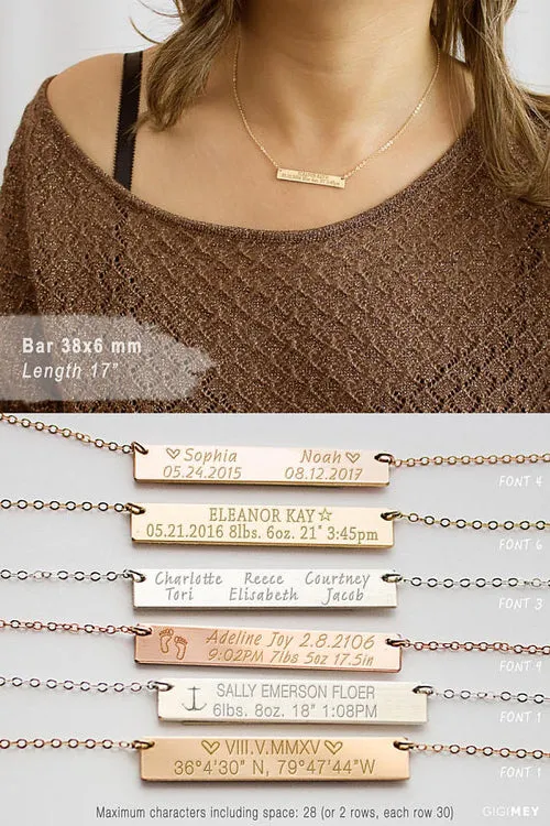 Bar Necklace, Personalized Bar Necklace,