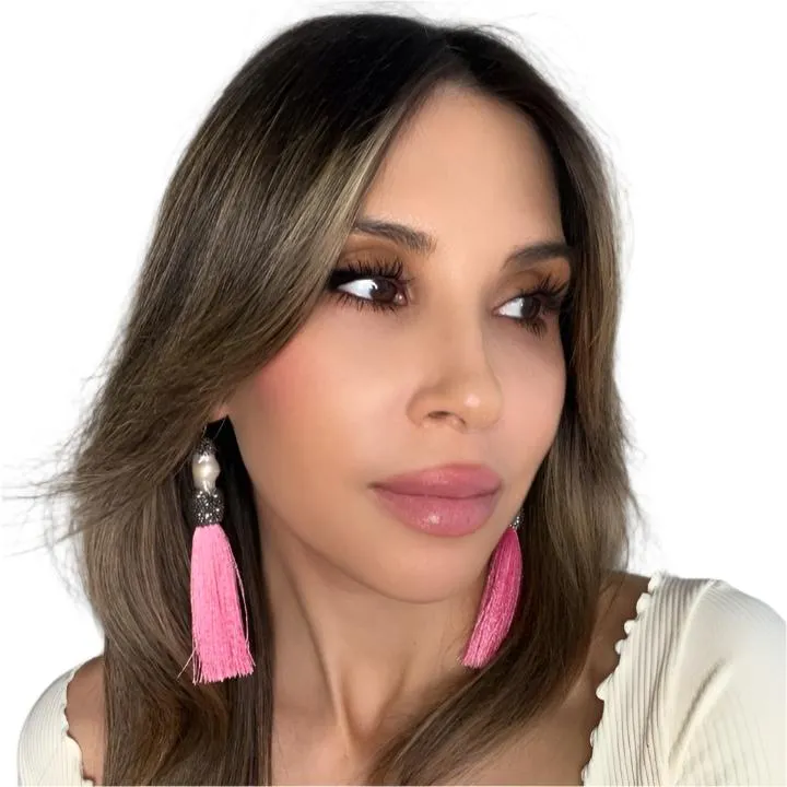 Baroque Cultured Pearl Silver Crystal Gold Plated Tassel Earring
