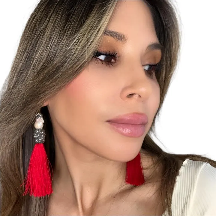 Baroque Cultured Pearl Silver Crystal Gold Plated Tassel Earring