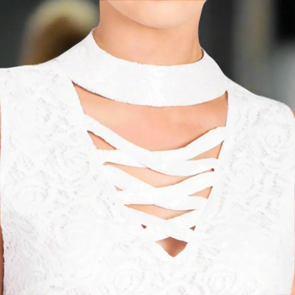 Beaded Choker Lace Dress