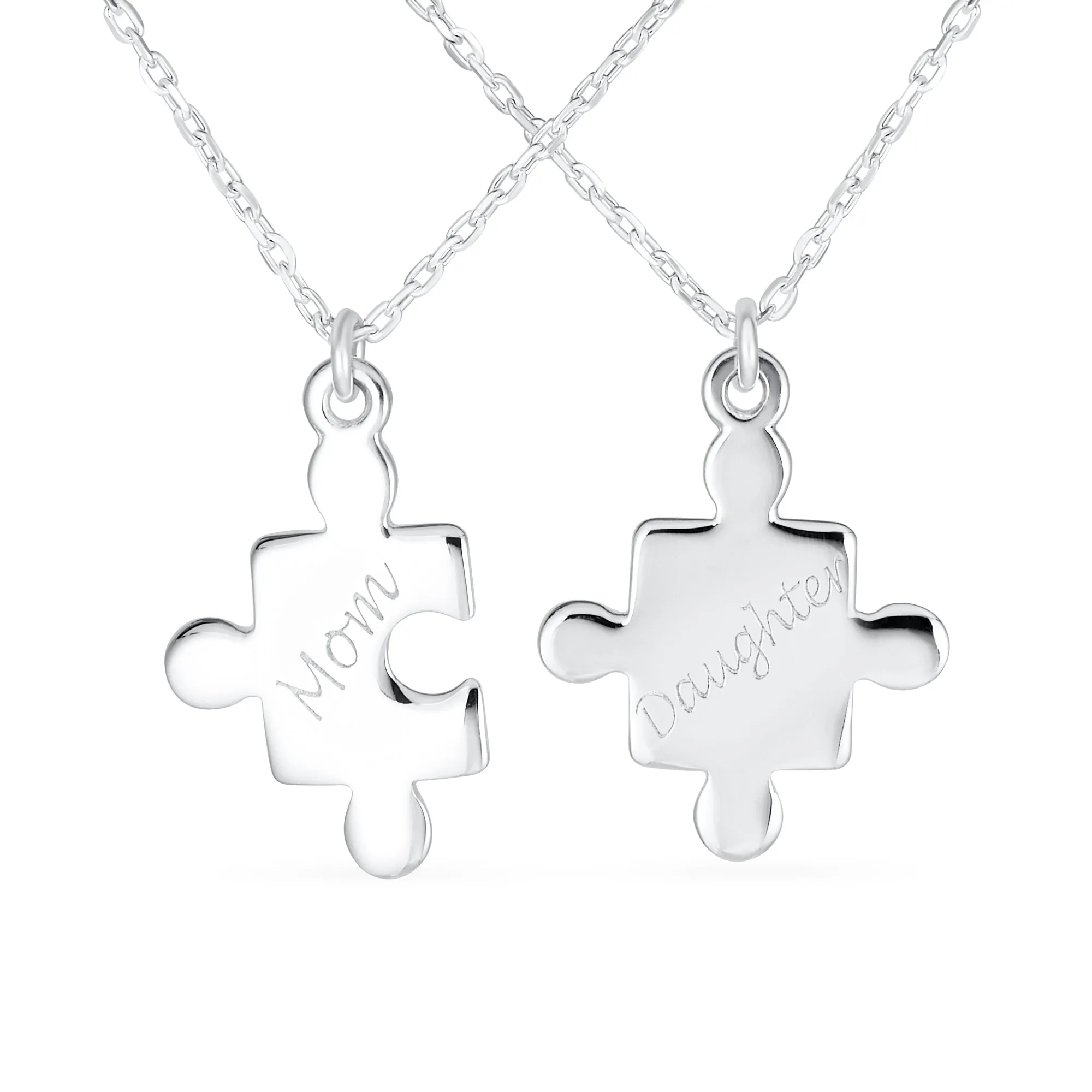 Best Friends BFF Puzzle MOM Mother Daughter Pendant Necklace Sterling Silver