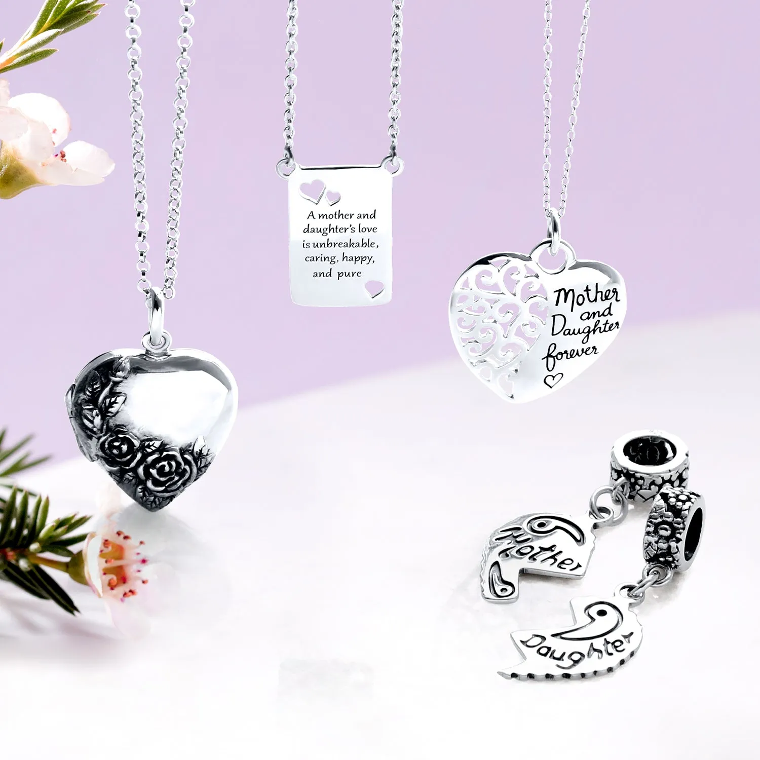 BFF Mother Daughter Heart Pendant Necklace in Sterling Silver with Quote