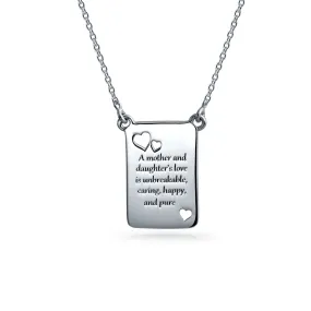 BFF Mother Daughter Heart Pendant Necklace in Sterling Silver with Quote