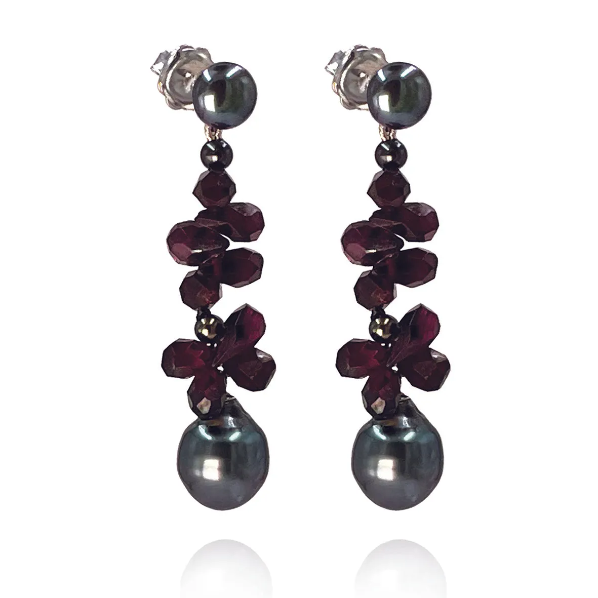Black Tahitian & Garnet 'Twinkling Light' Earrings