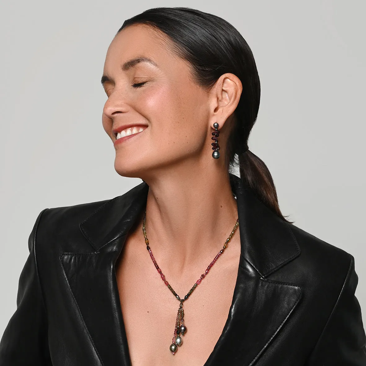 Black Tahitian & Garnet 'Twinkling Light' Earrings