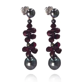 Black Tahitian & Garnet 'Twinkling Light' Earrings