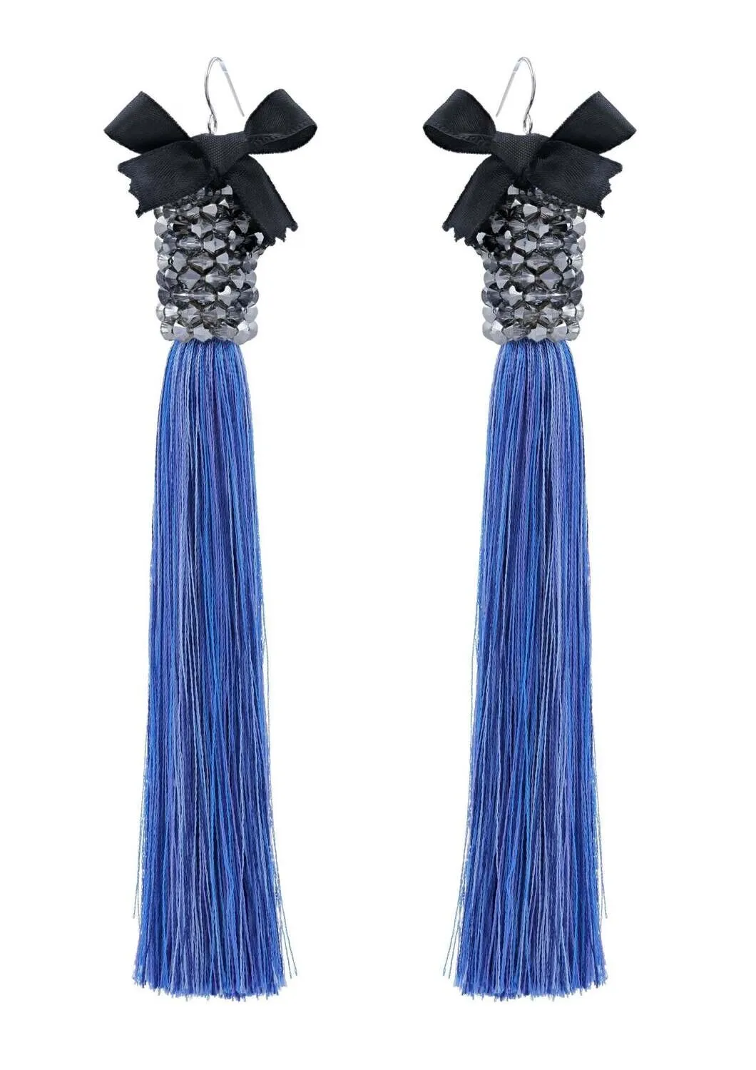 Blue Silk Tassel Earrings