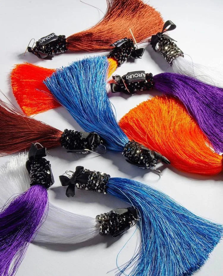 Blue Silk Tassel Earrings