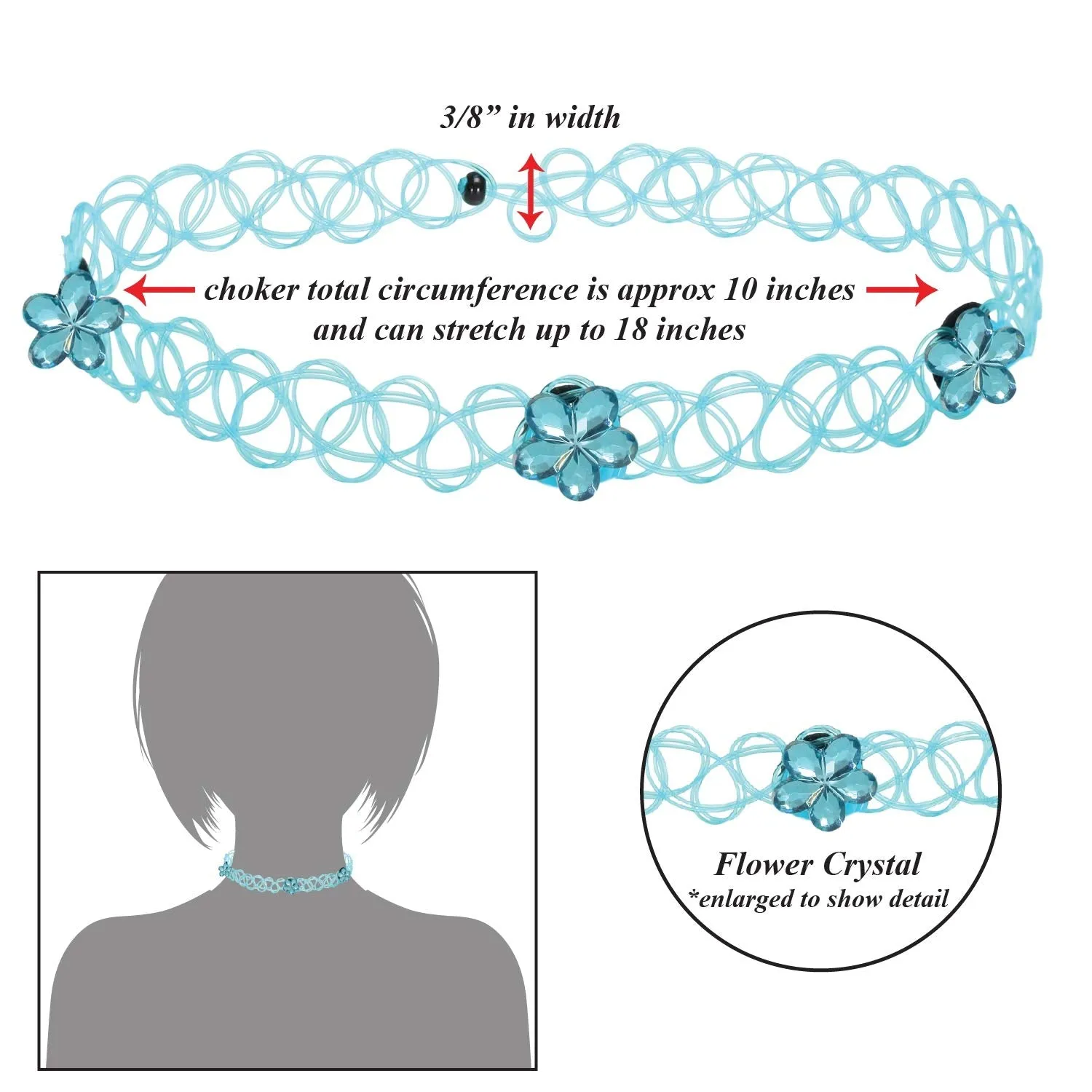 BodyJ4You 12PC Choker Necklace Set Aqua White Pink Stretch Elastic Jewelry Women Girl Kids Gift Pack