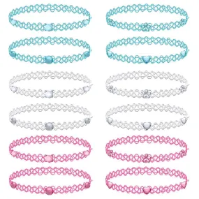BodyJ4You 12PC Choker Necklace Set Aqua White Pink Stretch Elastic Jewelry Women Girl Kids Gift Pack