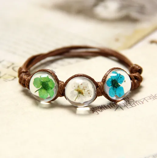 Bohemian hand-woven crystal bracelet four-leaf clover