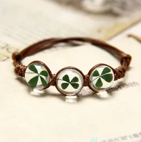 Bohemian hand-woven crystal bracelet four-leaf clover