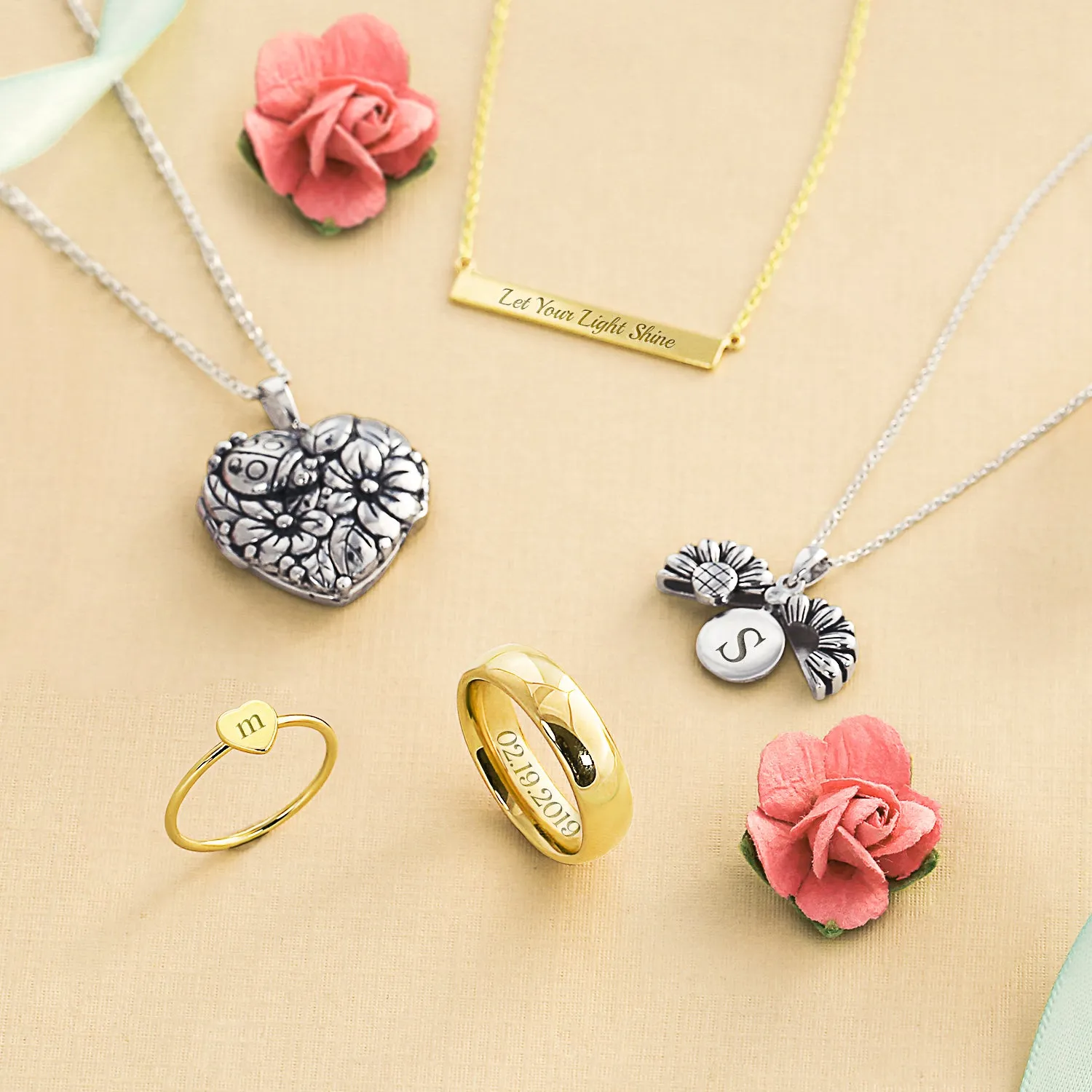 Carved Leaves Heart Locket Necklace for Photos Sterling Silver Garden Ladybug Design