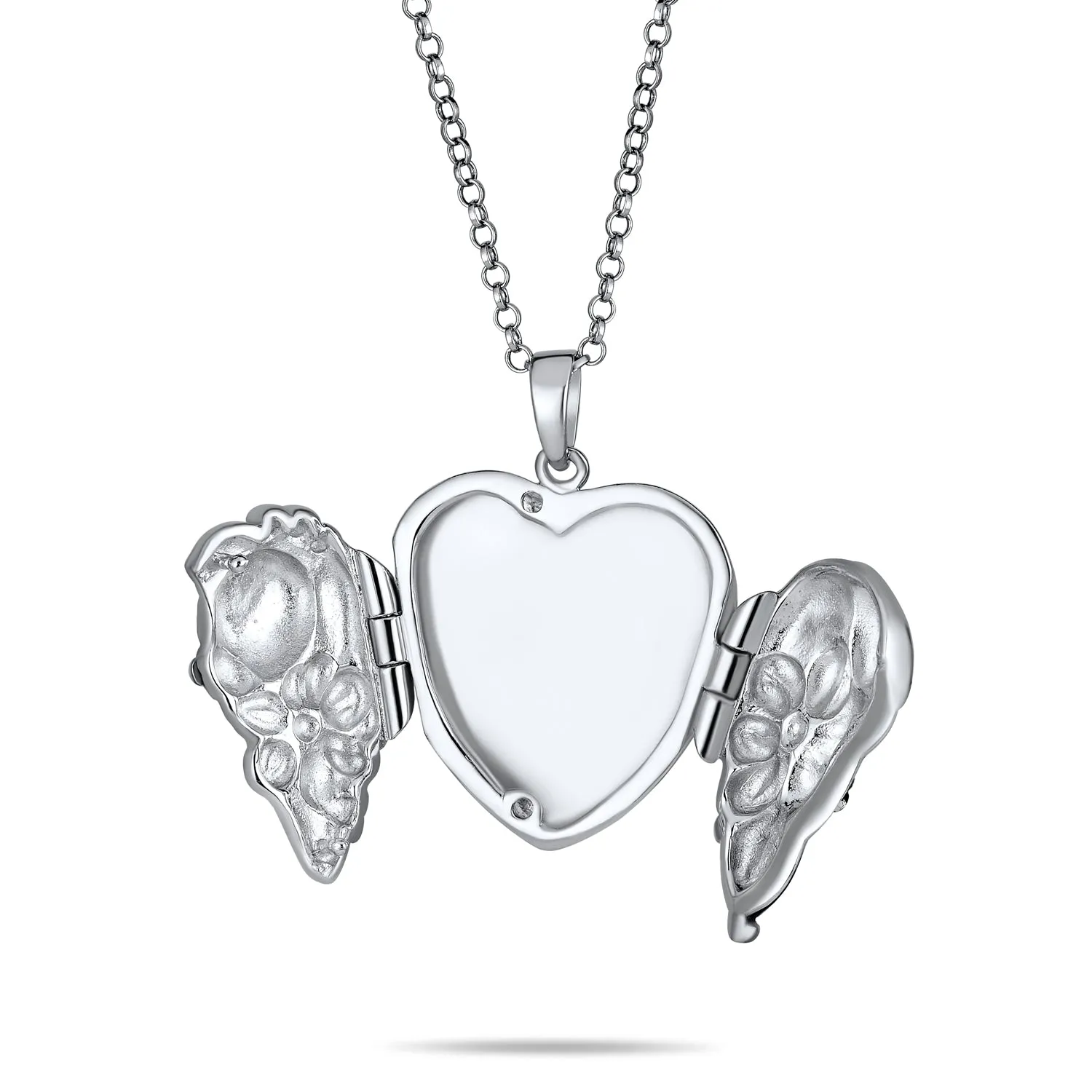 Carved Leaves Heart Locket Necklace for Photos Sterling Silver Garden Ladybug Design