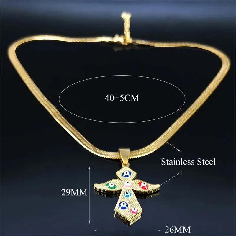 Catholic Cross Stainless Steel Chain Necklace Women Gold Color Angel Wing Necklace