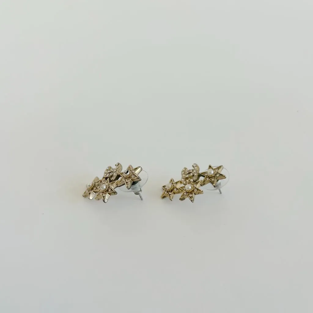 Chanel Star Crystal and Pearl Earrings