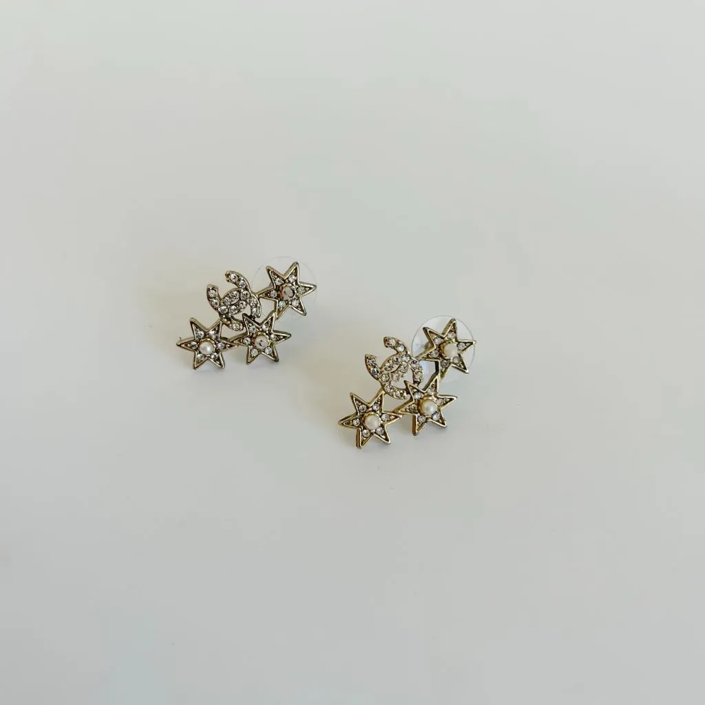 Chanel Star Crystal and Pearl Earrings
