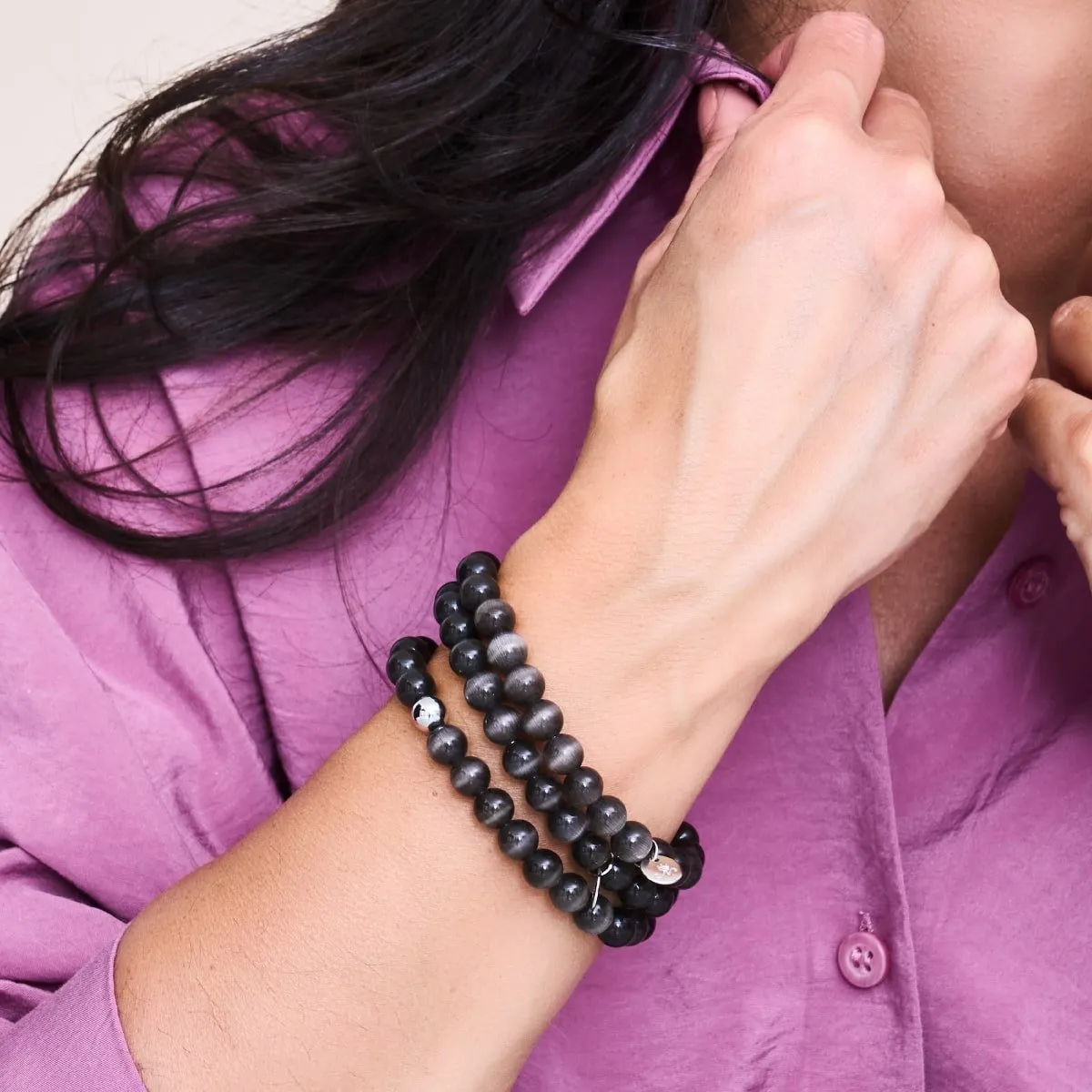 Charcoal | .925 Sterling Silver | Cheshire Glass Bracelet