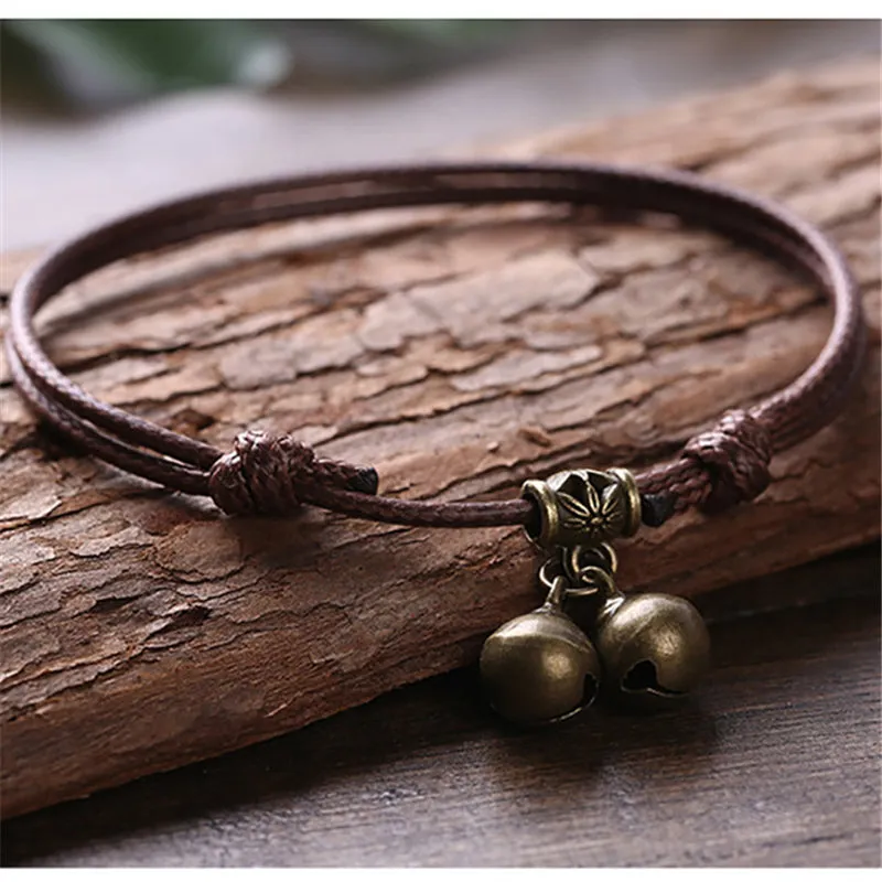 Charm Bracelet Red Coffee and Black Wax Rope Anklet Barefoot