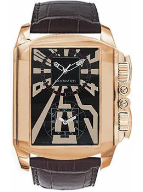 Chopard Dual Time Zone Black Dial Rose Gold Leather Men's Watch 162286-5001 16/2286-5001