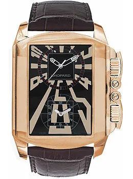 Chopard Dual Time Zone Black Dial Rose Gold Leather Men's Watch 162286-5001 16/2286-5001