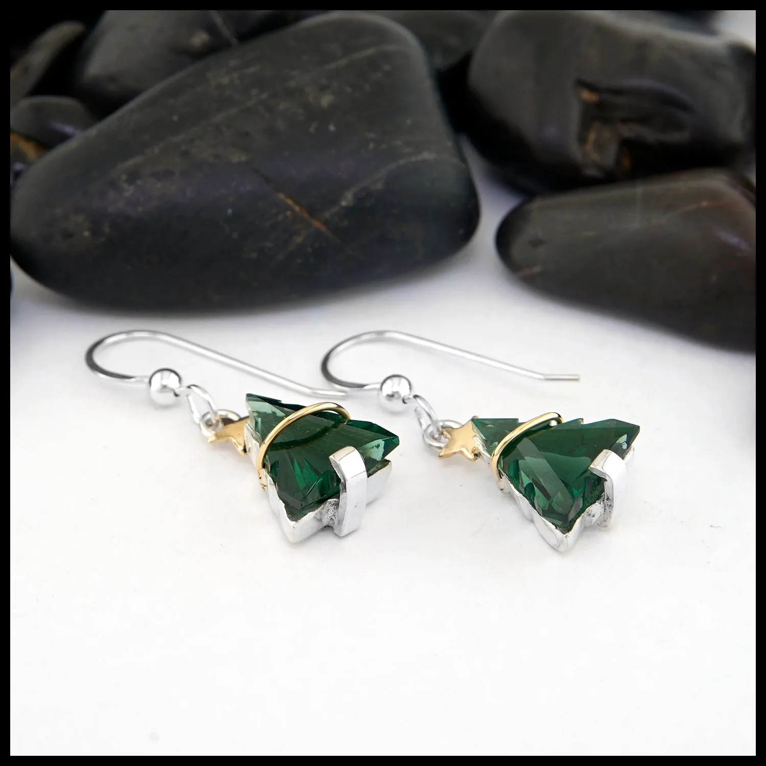 Christmas Tree Moldavite Drop Earrings