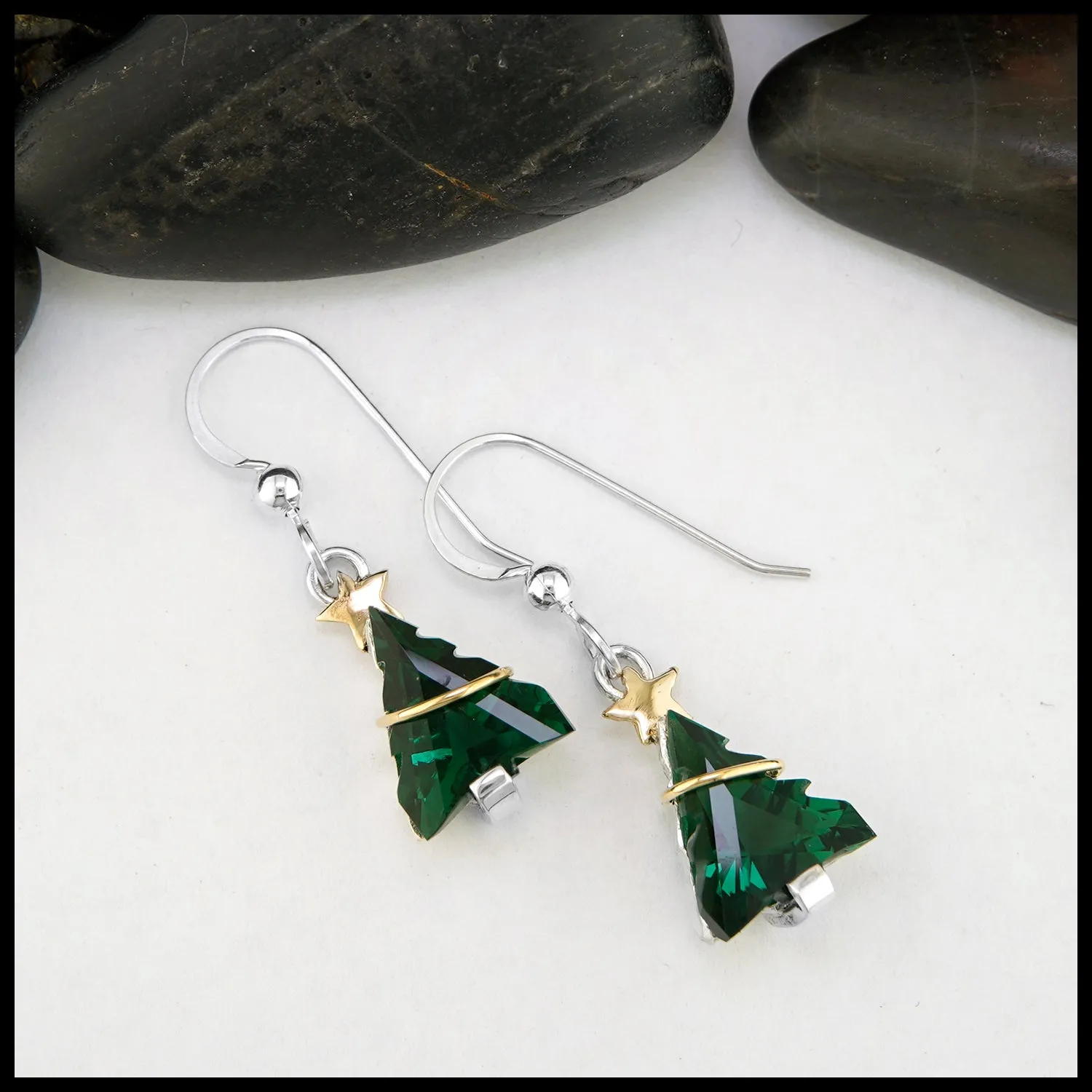 Christmas Tree Moldavite Drop Earrings