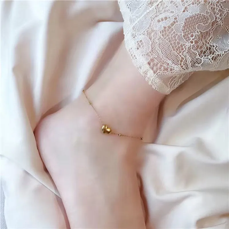 Classic Heart-Shaped Gold Stainless Steel Anklets For Woman