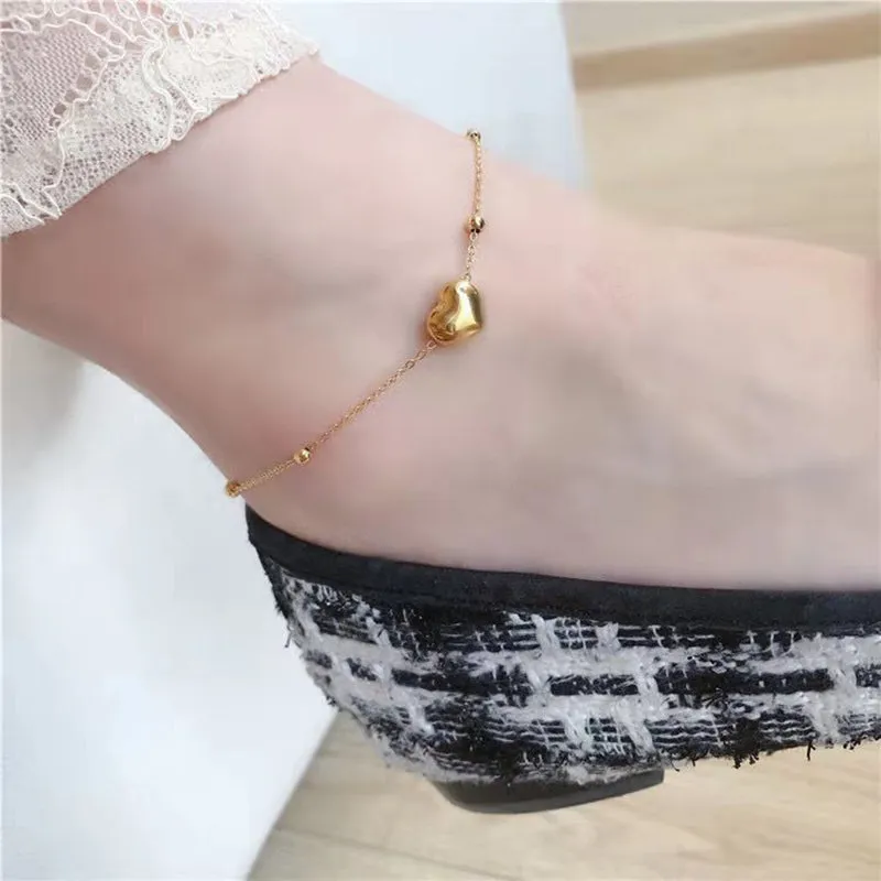 Classic Heart-Shaped Gold Stainless Steel Anklets For Woman
