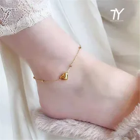 Classic Heart-Shaped Gold Stainless Steel Anklets For Woman