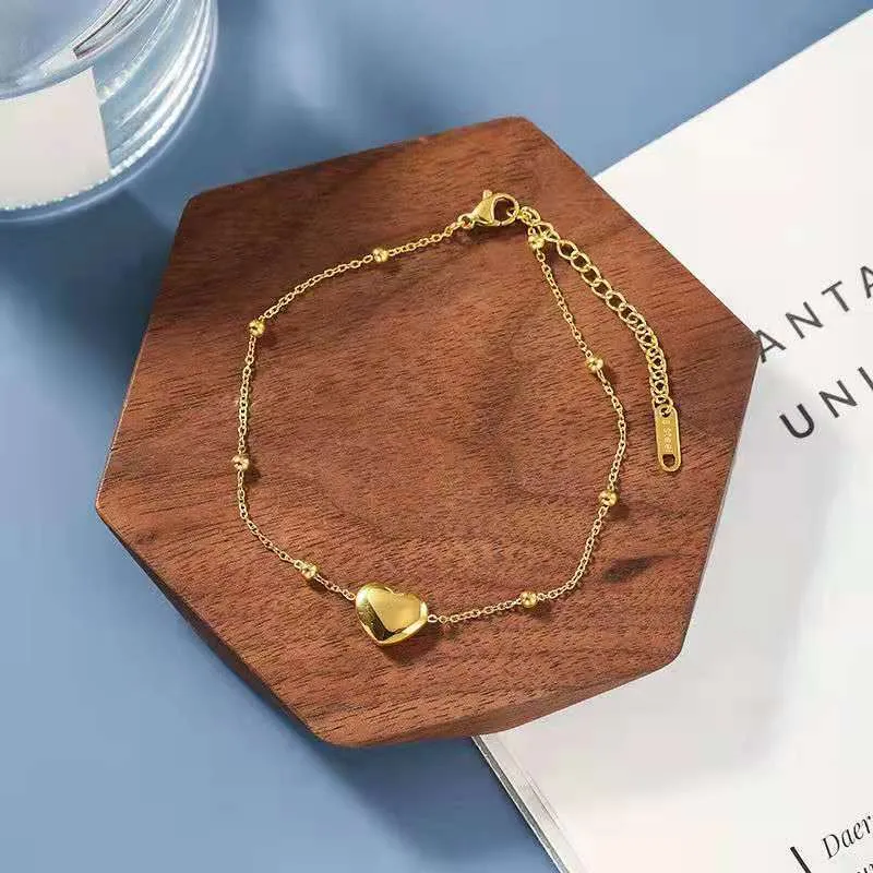 Classic Heart-Shaped Gold Stainless Steel Anklets For Woman