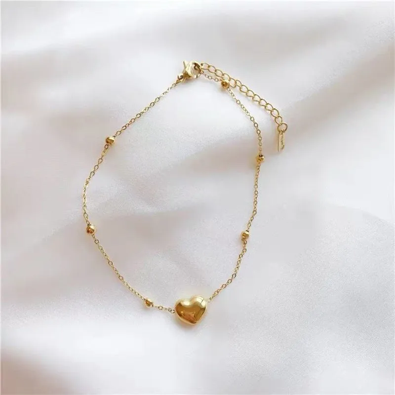Classic Heart-Shaped Gold Stainless Steel Anklets For Woman