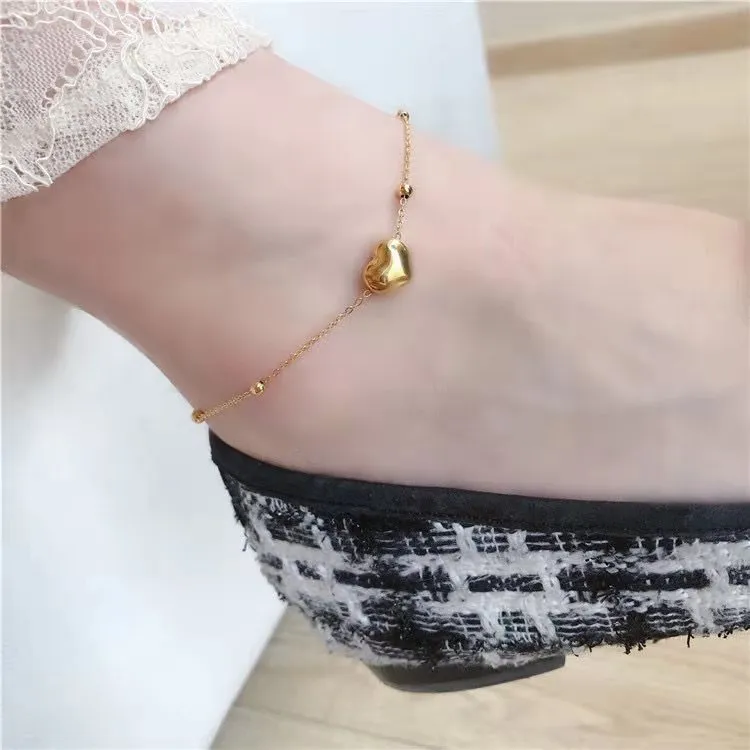Classic Heart-Shaped Gold Stainless Steel Anklets For Woman