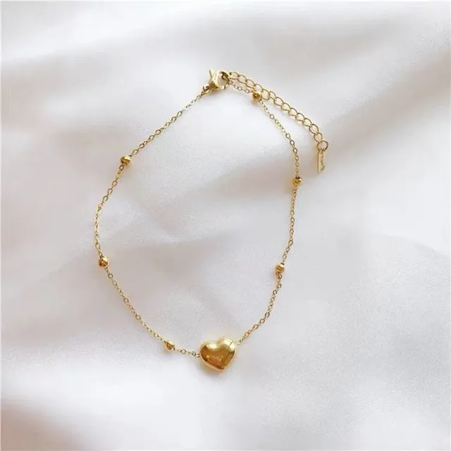 Classic Heart-Shaped Gold Stainless Steel Anklets For Woman