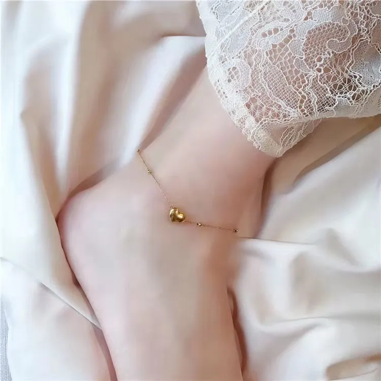 Classic Heart-Shaped Gold Stainless Steel Anklets For Woman
