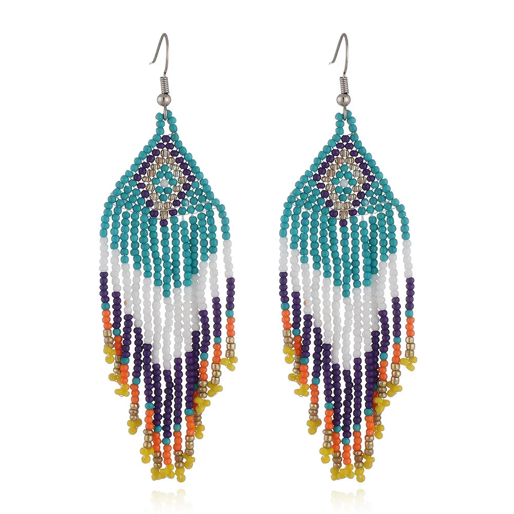 Colorful Bead Drop Earrings Boho Tassel Earrings