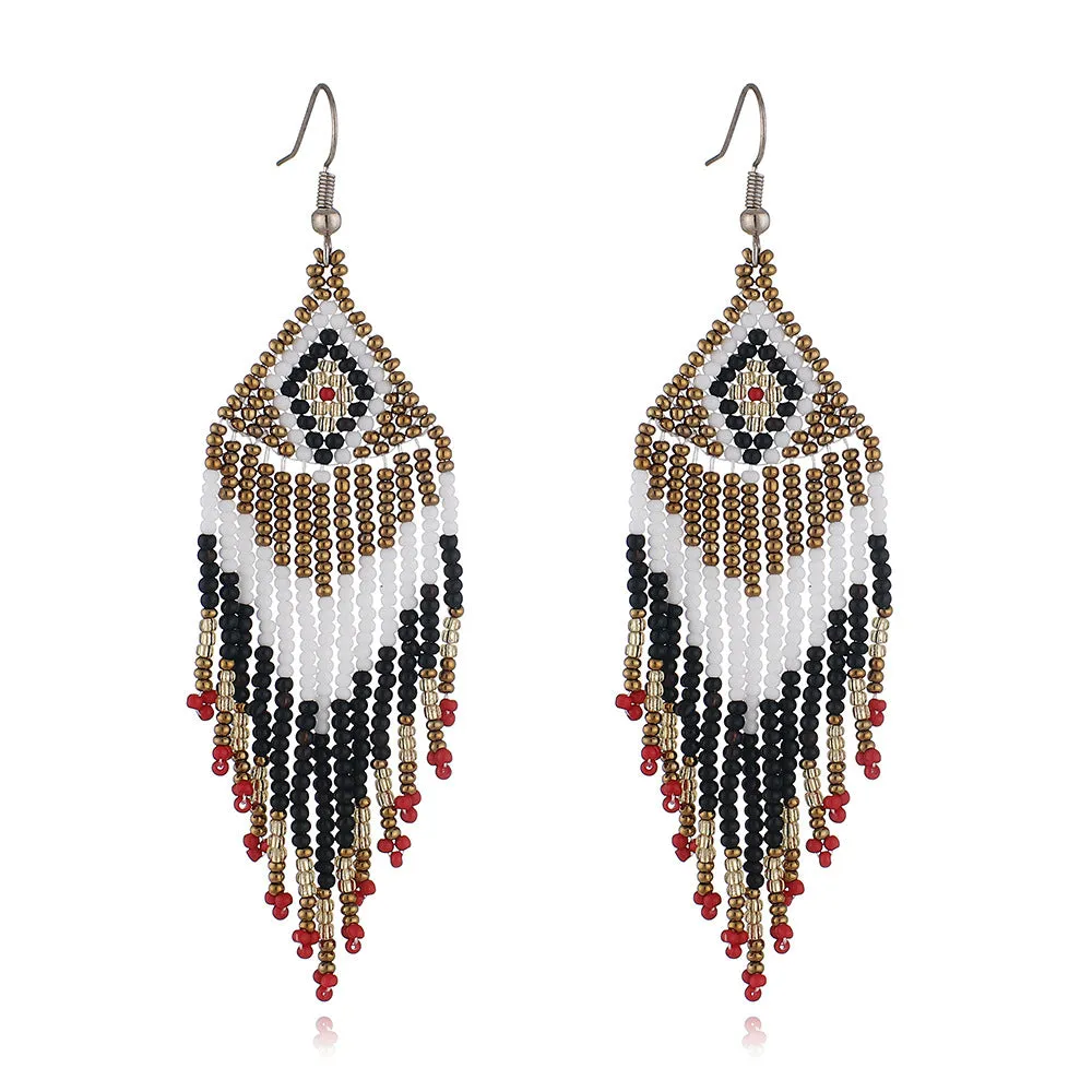 Colorful Bead Drop Earrings Boho Tassel Earrings