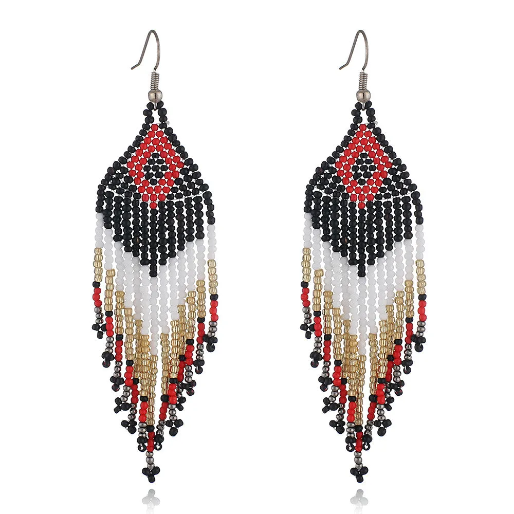 Colorful Bead Drop Earrings Boho Tassel Earrings