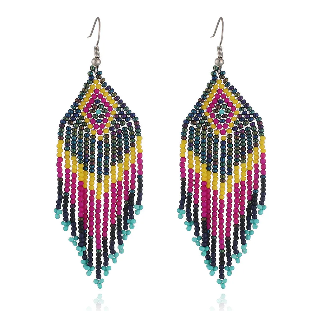 Colorful Bead Drop Earrings Boho Tassel Earrings