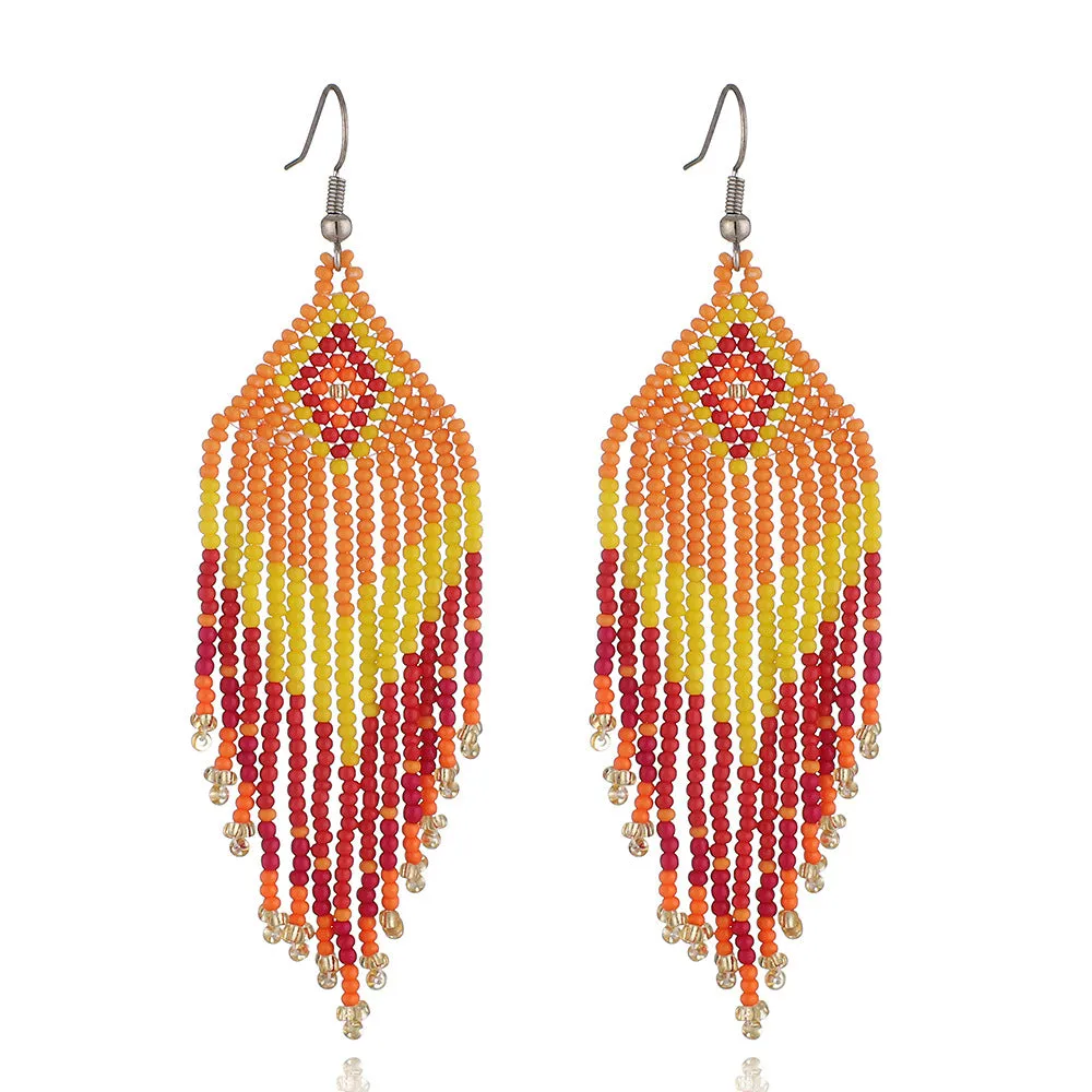 Colorful Bead Drop Earrings Boho Tassel Earrings