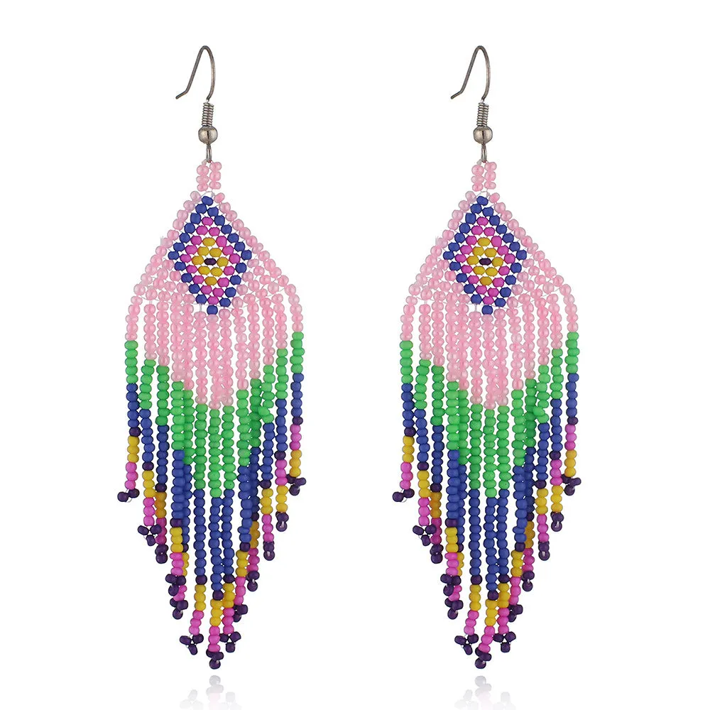 Colorful Bead Drop Earrings Boho Tassel Earrings