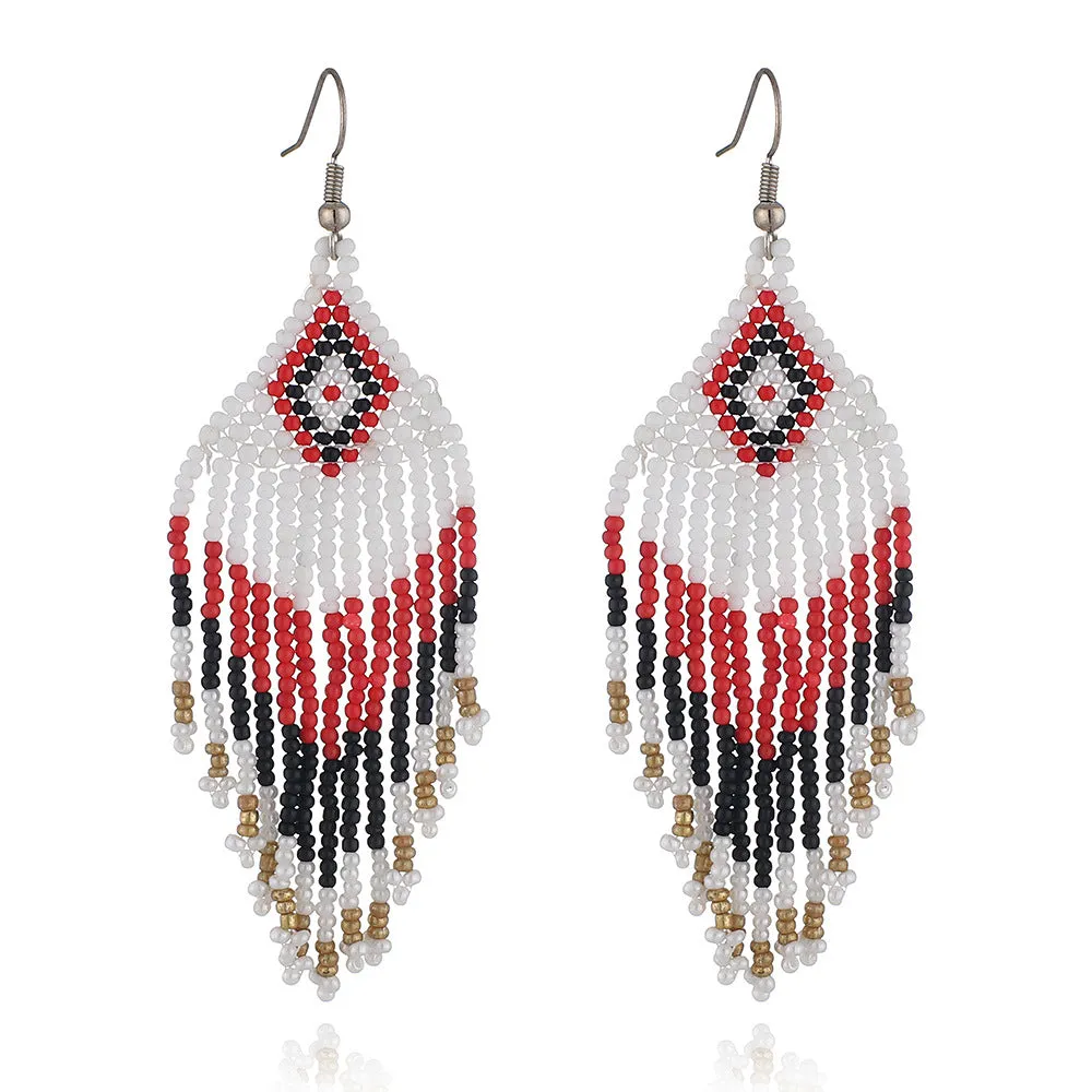 Colorful Bead Drop Earrings Boho Tassel Earrings